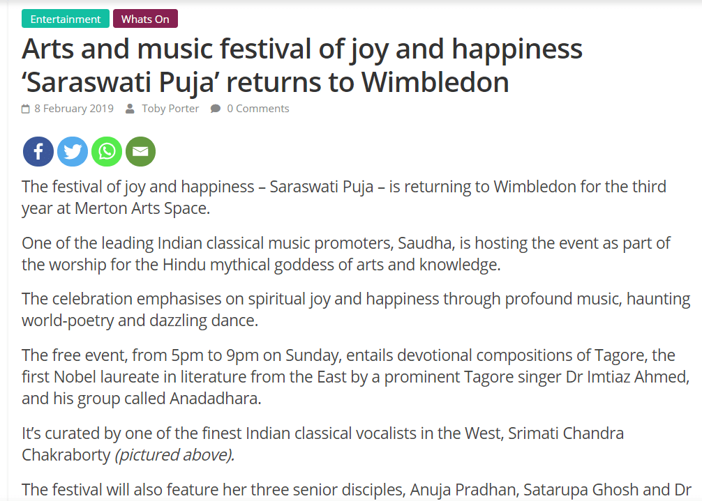 London News: ‘Saraswati Puja’ @&nbsp;Wimbledon
